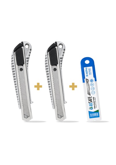 Metal Gövdeli Maket Bıçağı 2 Li Set 10 Lu Yedek Bıçak Hediyeli