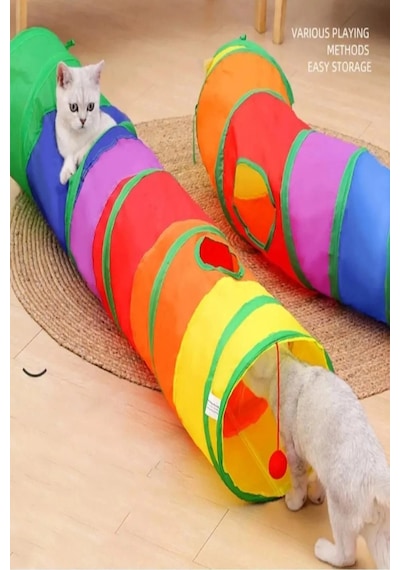 Tineke 5 Li Kedi Oyuncak Seti Oyun Tüneli Elastik Olta İp Top Tüylü Top Ve Peluş Oyuncak Turuncu
