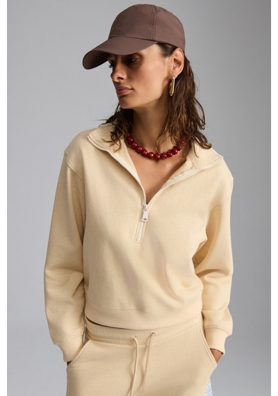 Ethıquet Saılenıs Kadın Yumuşacık Içi Şardonlu Organik Pamuk Yarım Fermuarlı Regular Krem Sweatshirt