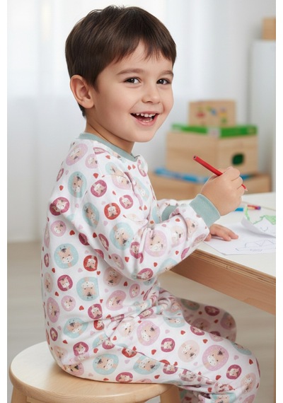 Bebegen Unisex Yeşil Biyeli Zürafa Desenli Uyku Tulumu Çok Renkli