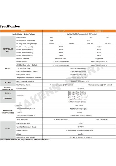 Lexron 80 Amper Mppt 12/24/48V Solar Şarj Cihazı 80A 12/24/48 Volt Mppt Regülatör