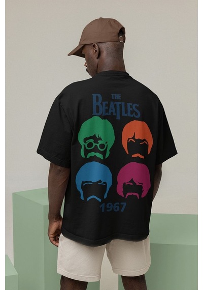 1967 The Beatles Müzik Grubu Baskılı Unisex Oversize Tişört Siyah