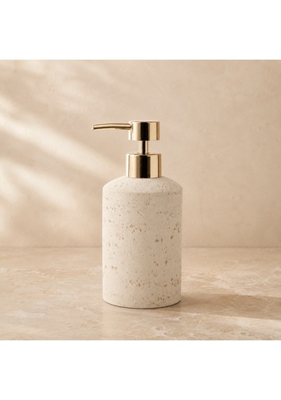 The Voguemaxima Bej Taş Dokulu Sıvı Sabunluk Gold Pompalı 7x17 Cm