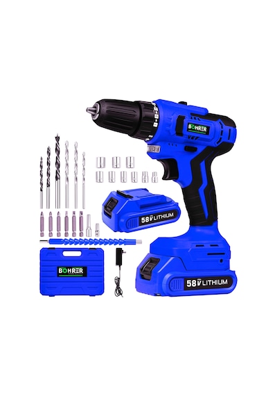 Böhrer Bh5414dm German 58v 5ah Pro Hummer Dark Blue Çift Akülü Yüksek Torq +24 Vidalama Şarjlı Matkap Set