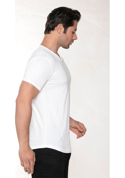 Black Horn Erkek Geniş Yaka %100 Pamuk Salaş T-shirt KIRIK BEYAZ