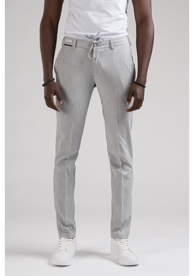 Ecer Slimfit Beli Yarım Lastikli Ve İplikli İnce Çizgili Yazlık Jogger Pantolon 001