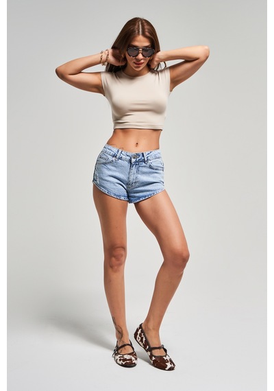 it's basic Kadın Ice Kot Rengi 11s5-3 Süper Mini Boy %100 Koton Denim Mini Şort Kot Rengi İce