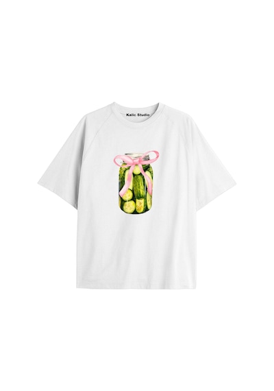 Kalic Studio Y2k Vintage Pickles Baskılı Beyaz T-shirt Kod 198 Beyaz-198