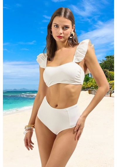 Ersefa Tasarım Bikini Takımı Ergonomik Kesim Uv Korumalı Hızlı Kuruyan Ş Beyaz