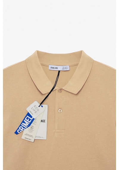 Grimelange SKYLOOM Erkek %100 Pamuk Kısa Kollu Regular Fit Bej Polo Yaka T-shirt