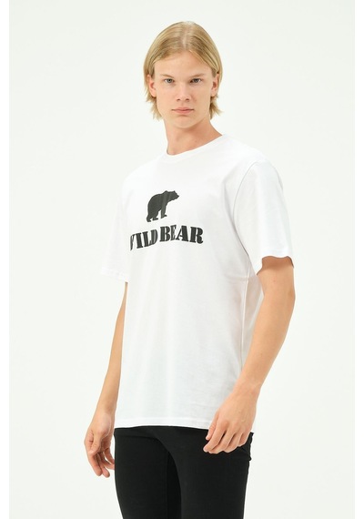 Rich Erkek T-shirt Ayı Baskılı Bear Tişört Beyaz