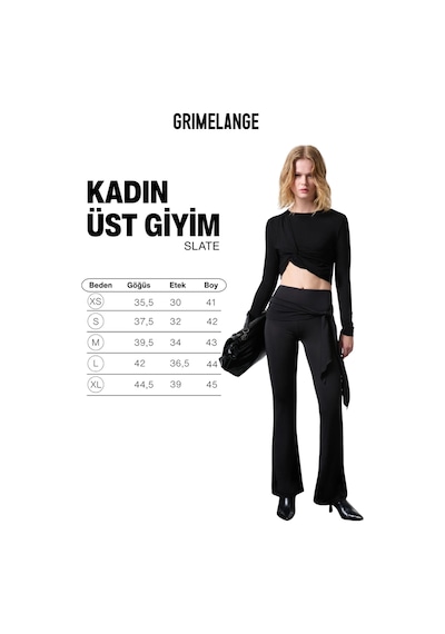 ETHIQUET S ATE Kadın Yuvarlak Yaka Önü Düğüm Detaylı Vücuda Oturan Esnek Kumaşlı Crop Siyah Bluz