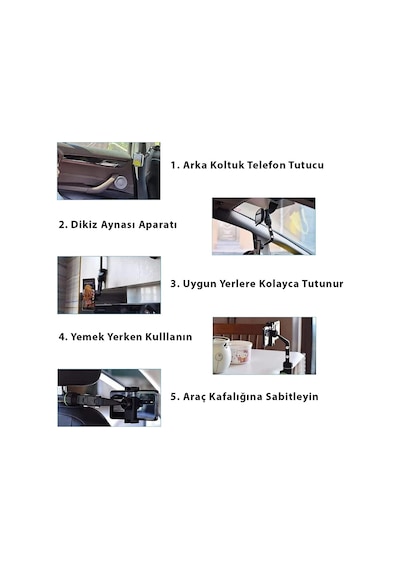Araç Oto Dikiz Aynası Çok Amaçlı Telefon Tutucu 360 Derece Dönebilir 1-black