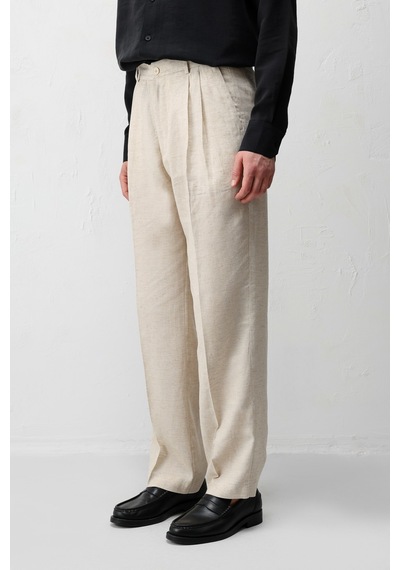 Antioch Keten Karışımlı Erkek Baggy Pantolon Ekru