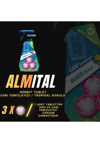 Hermit 3 Lt. Cam Temizleyici Tablet 3 Lü 3 Litre Paket Tropikal Kokulu Doğa Dostu Tablet