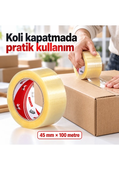Vege Aslan Koli Bandı 45 Mm X 100 Mt 12 Li Paket Sentetik Kauçuk Tutkallı 12 Adet