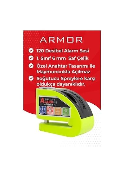 Armor 606mva 6 Mm Renkli Alarmlı Disk Kilidi - Yeşil