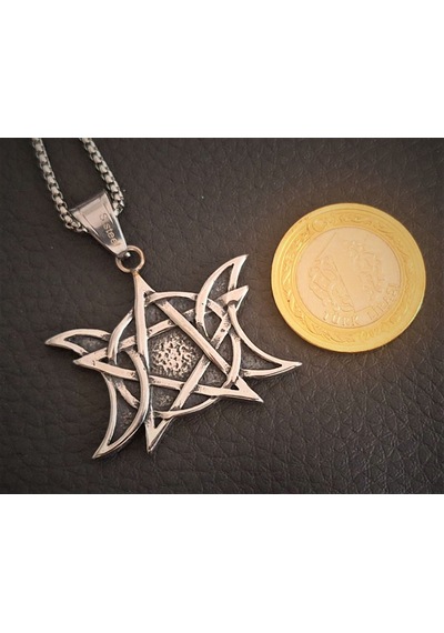 Paslanmaz Çelik Triple Moon Pentagram Kolye Gümüş