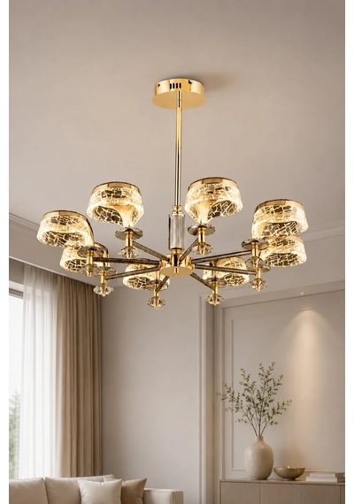 8'li Modern Premium Gold 3 Renkli Ledli Sarkıt Avizesi Salon Mutfak Oturma Odası Şık Modelleri 45w