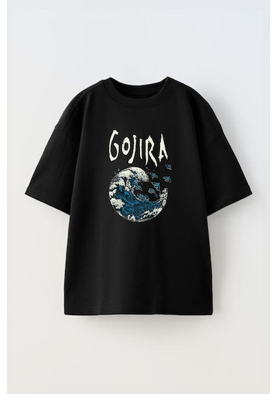 Thewert Unisex Gojira Tasarım Baskılı Pamuk Sıyah Oversize T-shirt Siyah