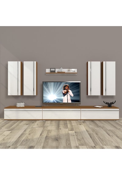 Decoraktiv Eko 8d Mdf Tv Ünitesi Tv Sehpası - Ceviz Beyaz Ahşap - Beyaz