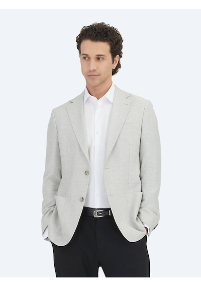 Gri Desenli Modern Fit Keten Karışımlı Ceket Gri