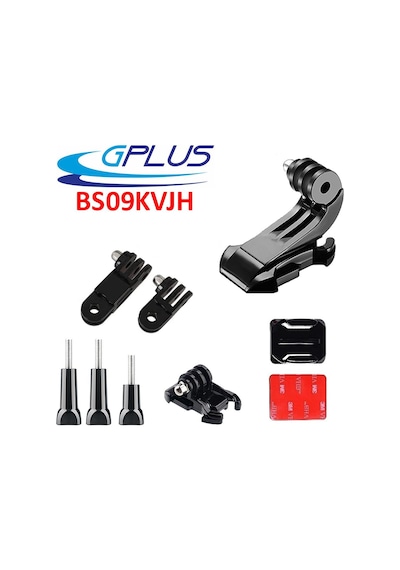 Gplus Bs09kvjh 9 Parça Oval Zemin Kavisli Yüzey Vidalı J-hook Hızlı Tak 3 Yollu Aksiyon Kamera Uyumlu 3m Yapışkanlı Motor Kask Bağlantı Seti Siyah