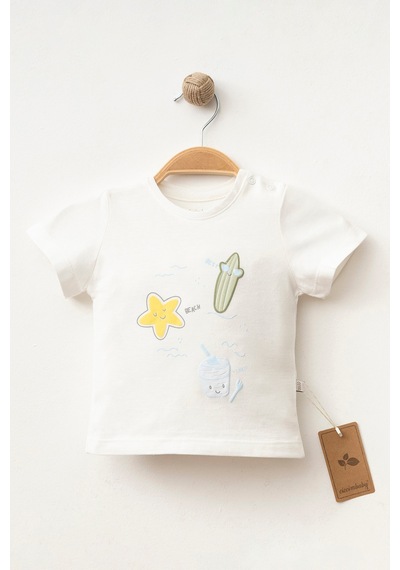 %100 Pamuklu Best Beach Team T-shirt Ekru