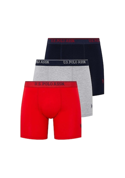 U.S. Polo Assn. Erkek Kırmızı - Gri Melanj - Lacivert 3 Lü Uzun Paçalı Boxer 80454Y