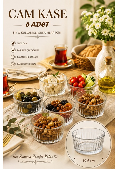 Porsima 13992 Vanes Asya 6'lı 200 Ml Çizgili Cam Çerezlik, Reçellik & Kahvaltılık Kase Yok