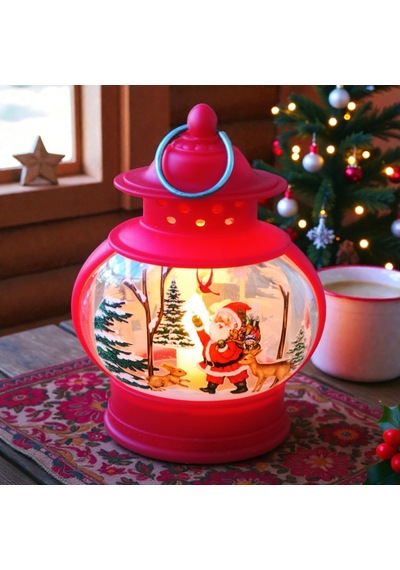 Vıp Oval Kırmızı Noel Baba Yılbaşı Feneri Gün Işığı Led Işıklı Fener Yılbaşı Hediyeleri 14x8x4 Cm