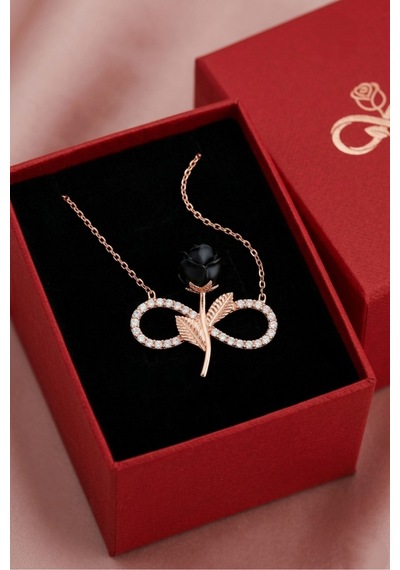 Çekirdekjewelry Sonsuzluk Siyah Gül Kolye 925 Ayar Gümüş Rose Gold Kaplama Taşlı Zarif Kadın Kolyesi Pembe Çekirdekjewelry Sonsuzluk Siyah Gül Kolye 925 Ayar Gümüş Rose Gold Kaplama Taşlı Zarif Kadın Kolyesi Pembe
