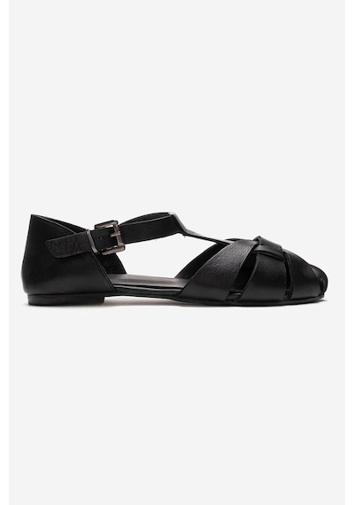 Luvishoes Alına Siyah Cilt Hakiki Deri Kadın Sandalet
