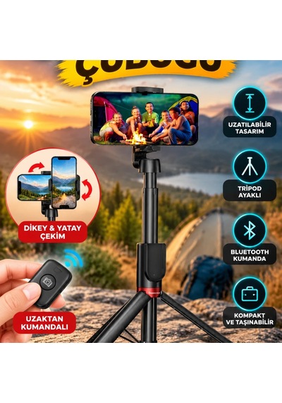 Uzatılabilir Tripodlu Selfie Çubuğu Dikey Ve Yatay Çekim, Uzaktan Kumandalı