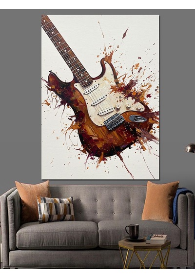Elektrik Gitar Çalınmış Hali Dekoratif Kanvas - Mdf Ahşap Tablo
