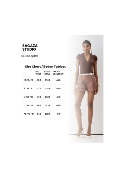 Sagaza Studio Ss6154 Kemerli Cep Detaylı Şort Kahve