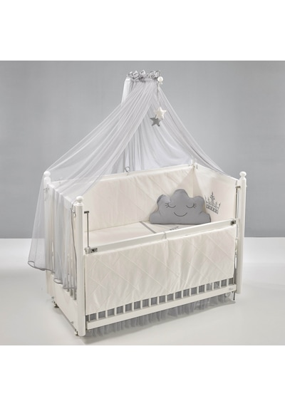 Meltem Kids Mondo Sallanır Ahşap Anne Yanı Beşik 60x120 cm (beyaz-motto gri) Gri