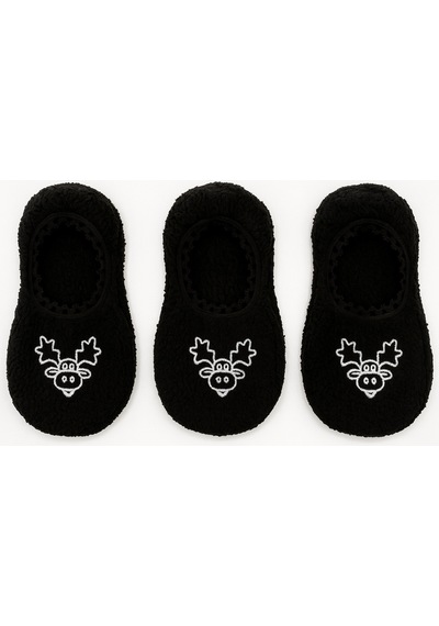 Ozzy Socks Kadın Siyah Geyik Desenli Uyku Patik Çorap 3'lü Paket Siyah