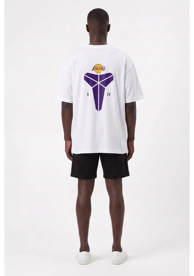 Lixa Günlük Spor Tişört Lakers Üçgen Beyaz Oversize 142415 SİYAH