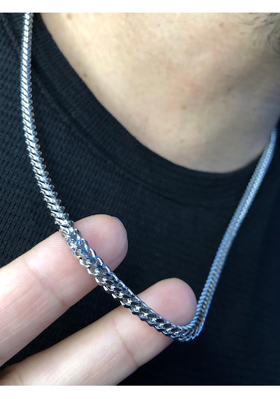 3mm Kare Kesim Model Erkek Çelik Kolye Işıklı Kutuda Sevgiliye Eşe Babaya Hediye Çelik Kolye