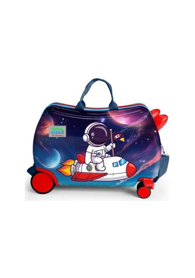 Coral High Kids Kırmızı Lacivert Astronot Desenli Otur-çek Çocuk Valizi 16364 Çok Renkli