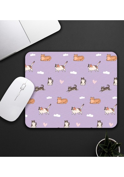 Kedi Figürlü Mor Renk Mouse Pad 23x19cm Fare Altlığı Kaydırmaz Taban De582