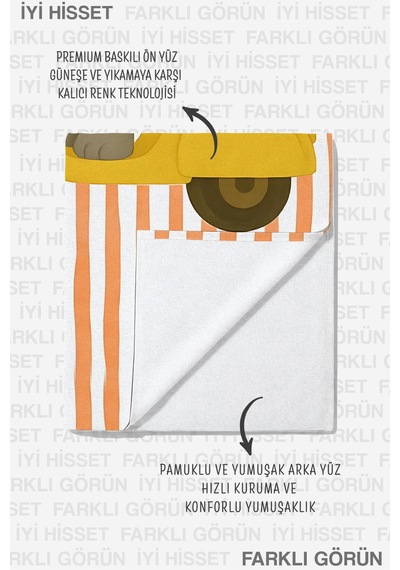 Fil Çizgili Çocuk Plaj Havlusu - Sevimli Safari Turuncu Sarı Çocuk Hızlı Kuruyan Mikrofiber Havlu Çok Renkli