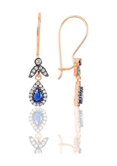 Gümüş Rose Safir Taşlı Damla Üçlü Set
