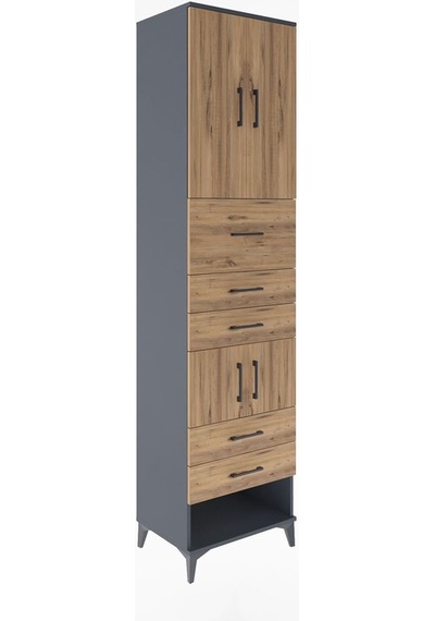 Hyperion Dolap 3 Raflı 5 Çekmeceli 4 Kapaklı 60x44x243 Antrasit-çam Antrasit