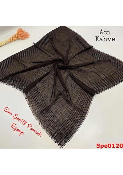 Melodi Scarf Kadın Simli Çizgili Düz Renk Eşarp Tülbent Yazma Acı Kahve Acı Kahve