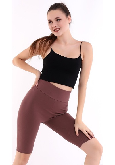 Self Clothing Kadın Kahve Yüksek Bel Fitilli Dayanıklı Örme Kumaş Toparlayıcı K