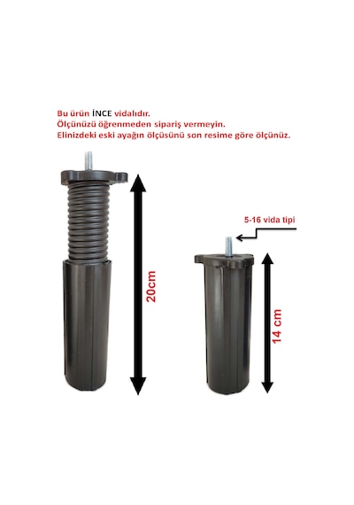 Zeygen Mobilya Koltuk Kanepe Destek Ayağı 4 Adet Siyah 14Cm 5/16 Vida-5-16 İnce Vidalı