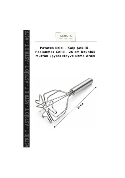 Patates Ezici - Kalp Şekilli - Paslanmaz Çelik - 26 Cm Uzunluk Mutfak Eşyası Meyve Ezme Aracı