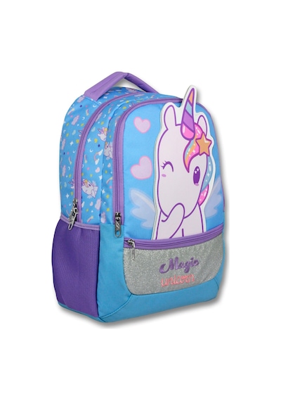 Cennec Mor - Turkuaz Kız Çocuk Magic Unicorn Baskılı İlkokul Okul Sırt Çantası - 6015 Çok Renkli